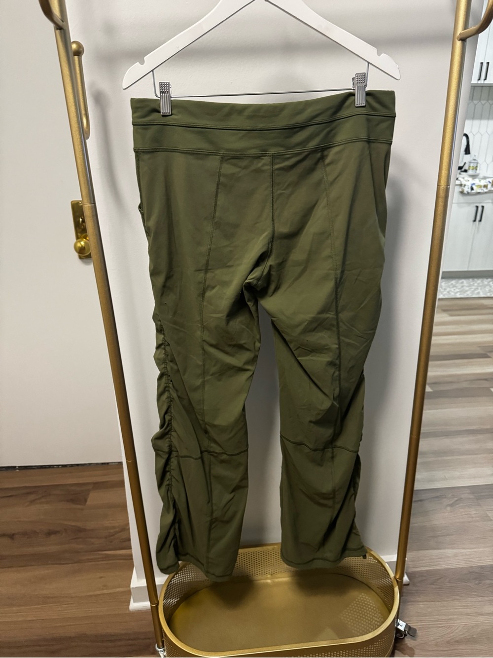 Lucy Olive Green Ruched Track Pants - Picture 3 of 4